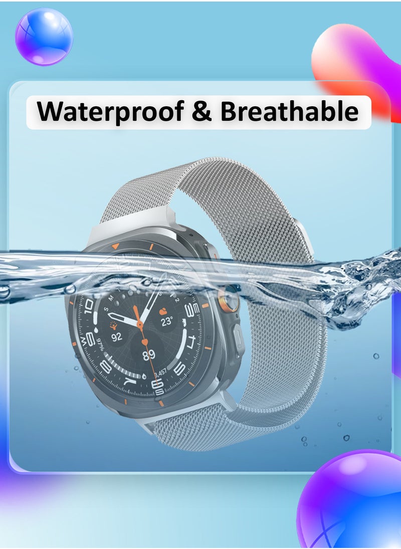 CATANES - (for Samsung Galaxy Watch 7 Ultra) Milanese Loop, Metal Mesh Adjustable Strap, Magnetic Clasp Mesh Bands Stainless Steel Metal Connector Silver - Image 1