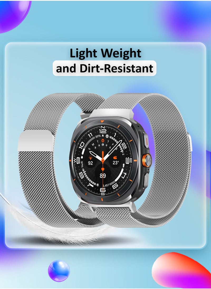 CATANES - (for Samsung Galaxy Watch 7 Ultra) Milanese Loop, Metal Mesh Adjustable Strap, Magnetic Clasp Mesh Bands Stainless Steel Metal Connector Silver - Image 1