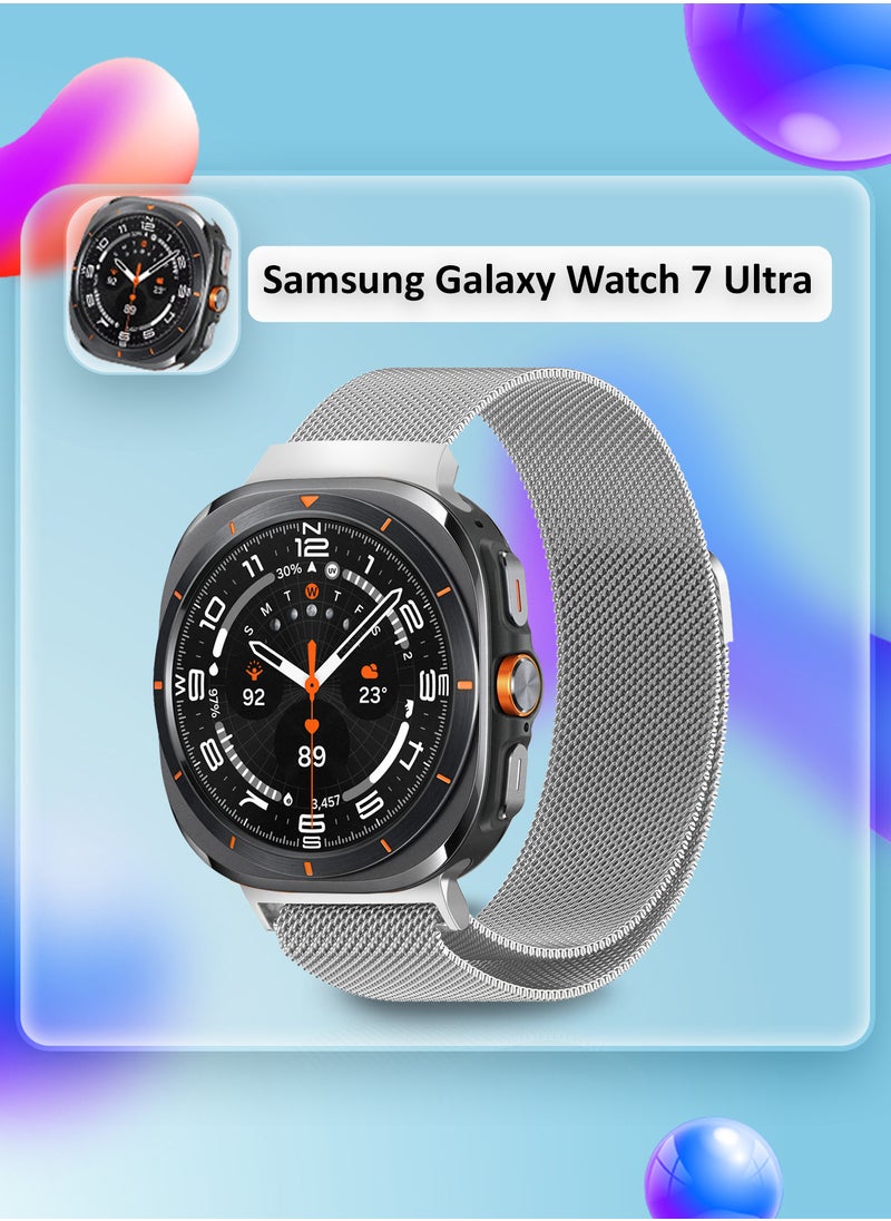 CATANES - (for Samsung Galaxy Watch 7 Ultra) Milanese Loop, Metal Mesh Adjustable Strap, Magnetic Clasp Mesh Bands Stainless Steel Metal Connector Silver - Image 1