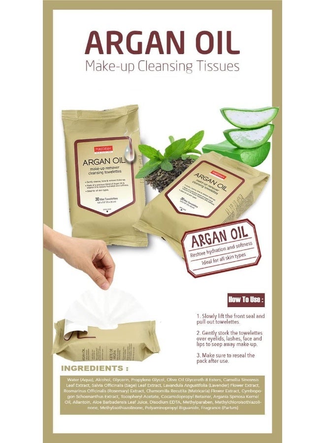Purederm مناديل مبللة لإزالة المكياج بزيت الأركان - عبوة من 30 - Image 2