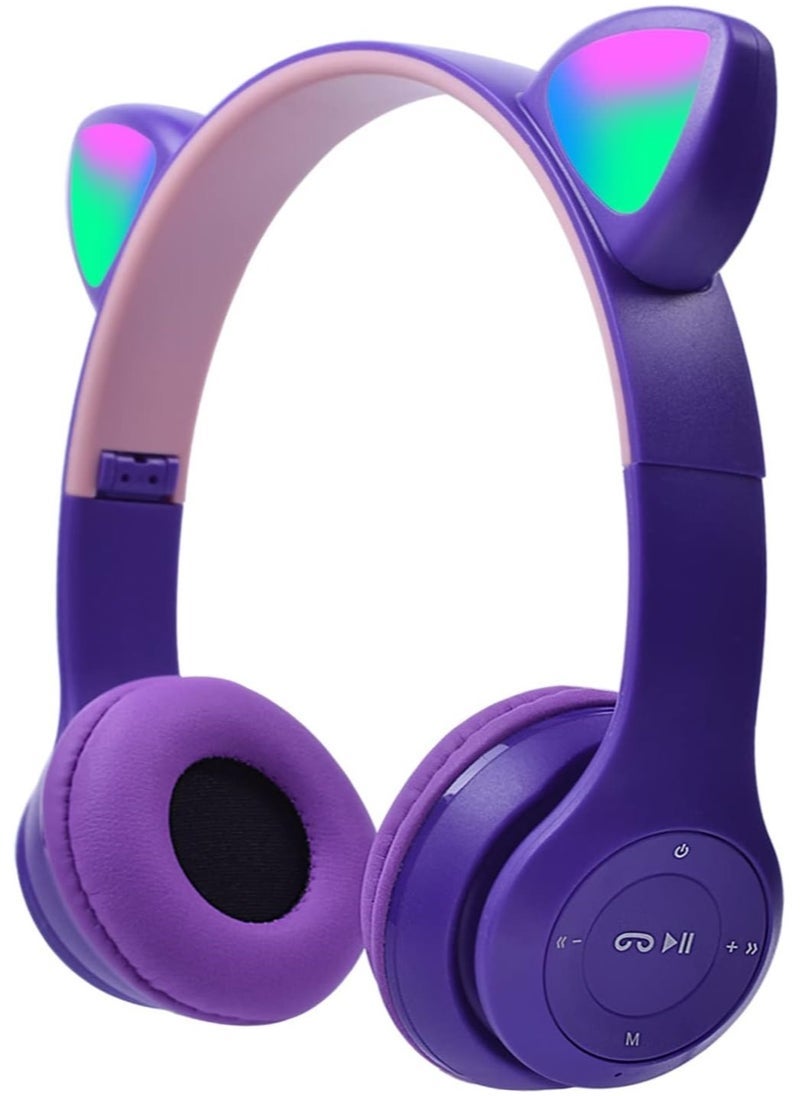 Gravity NEW Children's Cat Ear LED Headphones with Microphone, TF Card, Foldable Bluetooth Wireless Stereo Headset – Fun & Colorful Audio Experience - Image 1