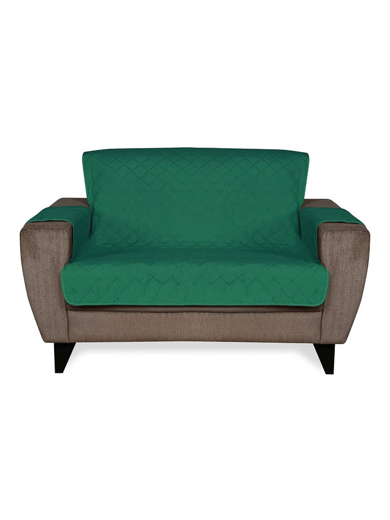 Home Nilkamal @Home Solid Polyester 2 Seater Sofa Cover | Reversible & Quilted Sofa Cover | Washable Couch Cover with Non Slip Foam| Set of 1-179 x 223 cm | Emerald & Light Green - Image 3