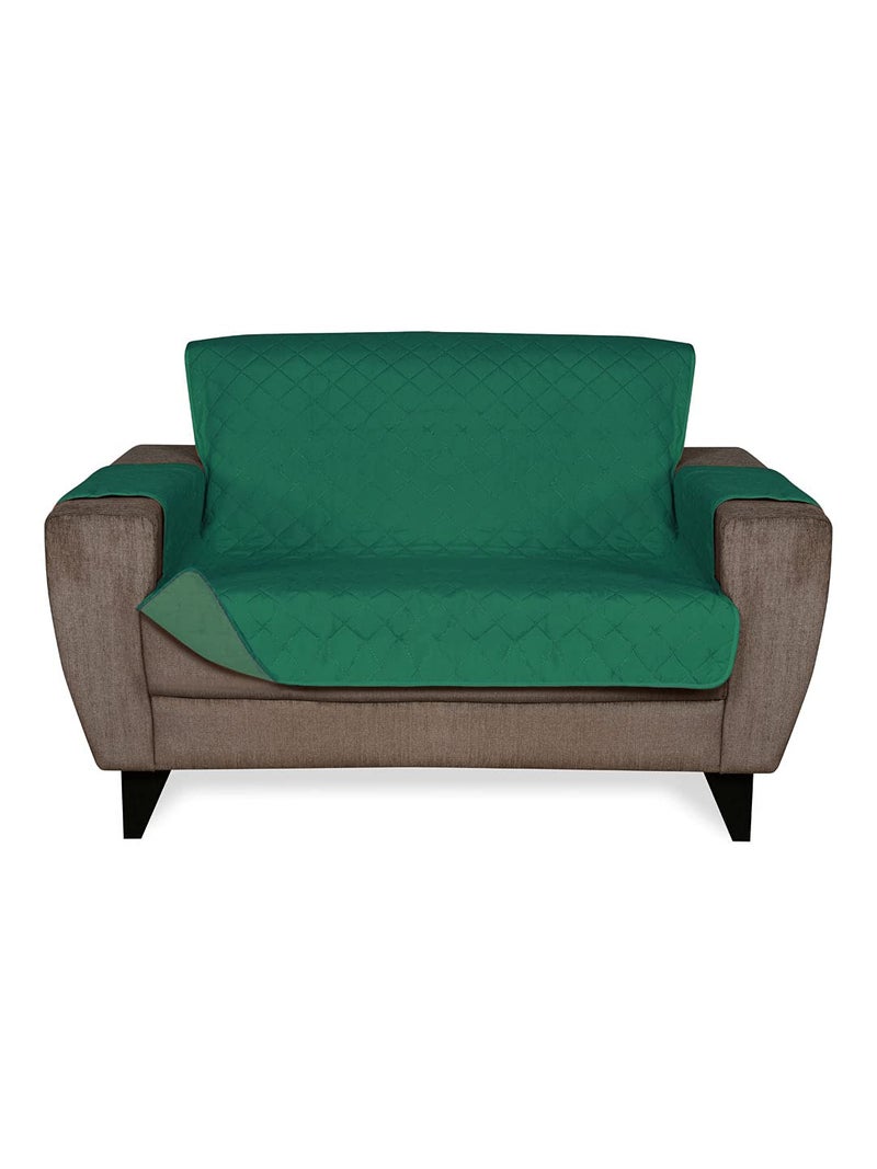 Home Nilkamal @Home Solid Polyester 2 Seater Sofa Cover | Reversible & Quilted Sofa Cover | Washable Couch Cover with Non Slip Foam| Set of 1-179 x 223 cm | Emerald & Light Green - Image 2