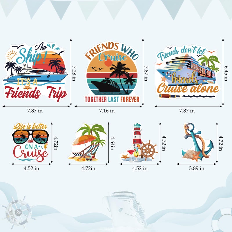 Dazoratix Cruise Door Magnets Decorations - 7 Pcs Retro Friends Trip Magnetic Stickers Ship Cabin Sea Navigation Anchor Stateroom Accessories Summer Carnival Party Fridge Refrigerator Garage Car Decor - Image 2
