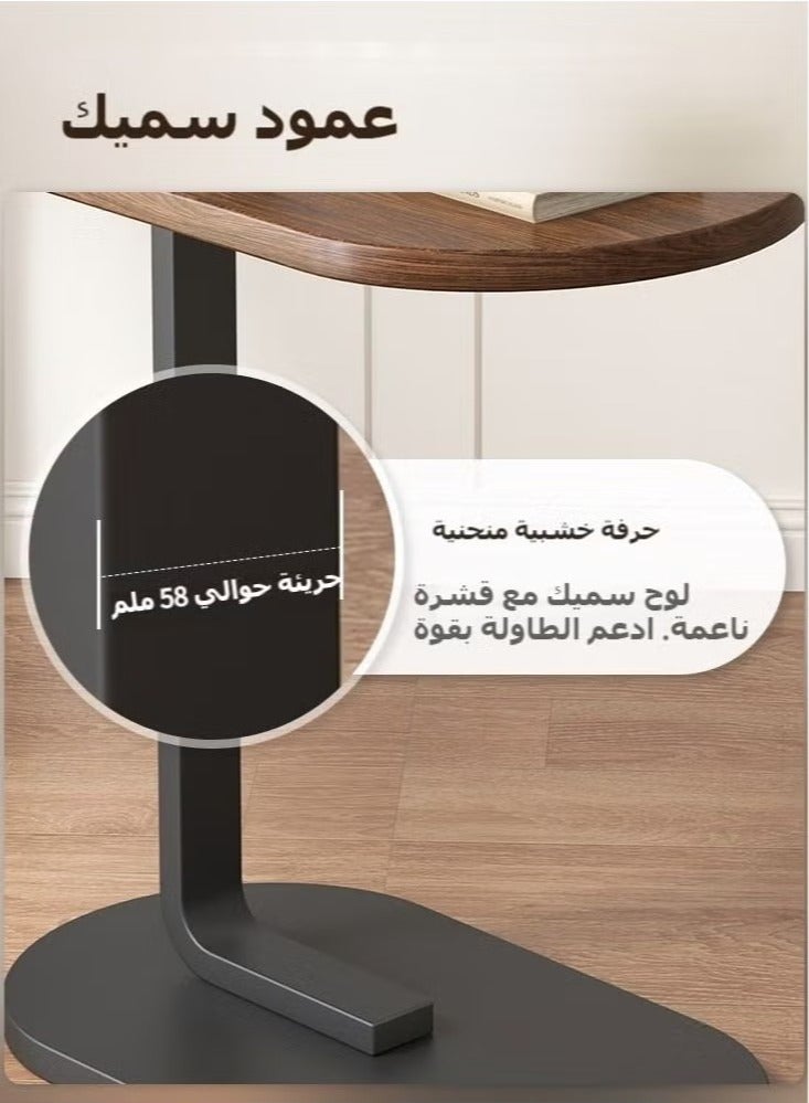 شو وو طاولة جانبية على شكل حرف C، طاولة جانبية عصرية على شكل حرف C للمساحات الصغيرة، طاولات جانبية للاريكة الصغيرة تنزلق تحتها، طاولة قهوة خشبية للاريكة والسرير بني  - Image 4