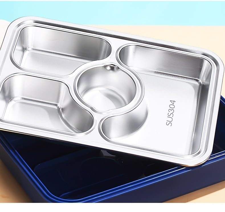 Nabhya 3 Compartment Thermal Insulation Stainless Steel Lunch Box for Kids, Tiffin Box, with Spoon and Fork Lid Leak Proof, Lunch Box for Office Women and Men (100% Leak Proof) (Blue) - Image 4