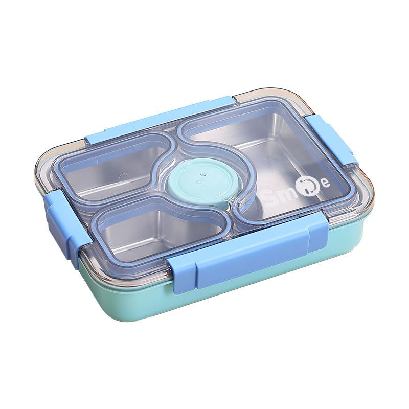 Nabhya 3 Compartment Thermal Insulation Stainless Steel Lunch Box for Kids, Tiffin Box, with Spoon and Fork Lid Leak Proof, Lunch Box for Office Women and Men (100% Leak Proof) (Blue) - Image 2