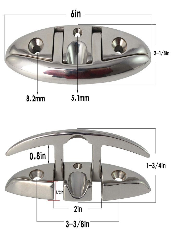 VEITHI 316 Stainless Steel Boat Folding Cleat 6 inch, Flip up Dock Cleat for Deck and Boat, Boat Tie Down Cleats Dock Cleats Folding Cleat Rope Cleat Pop Up Cleat Boat Cleats with Fasteners (4 Pack) - Image 2
