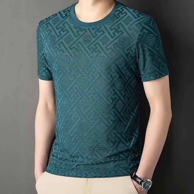 تي شيرت صيفي للرجال بسيط ومريح وبارد وقابل للتنفس بأكمام قصيرة كلاسيكي متعدد الاستخدامات بلون موحد - Image 2