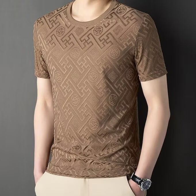 تي شيرت صيفي للرجال بسيط ومريح وبارد وقابل للتنفس بأكمام قصيرة كلاسيكي متعدد الاستخدامات بلون موحد - Image 3