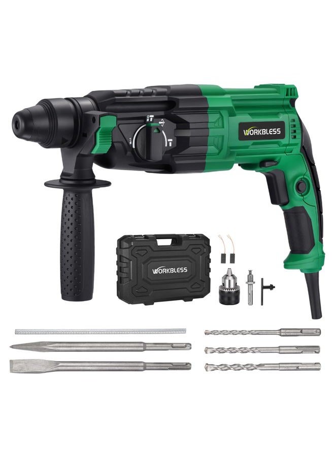 WorkBless SDS-Plus 1" Rotary Hammer Drill, 8 AMP, Lightweight Corded Version for Concrete Demolition Chipping, 5 SDS-Plus Bits - Image 1