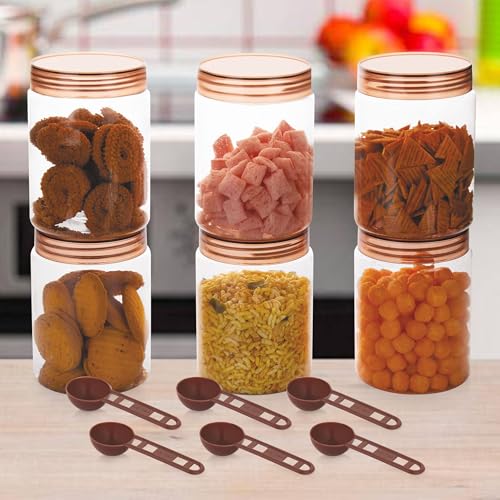 Homeor Plastic Storage Jar & Containers With Spoon, Airtight & BPA Free Containers for Kitchen Storage, Grocery Kitchen Container, Multipurpose Jar, Fridge Storage Container, 1500 ML Set 6, Brown - Image 4
