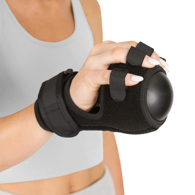 BraceAbility Anti Spasticity Splint - Contracture Stroke Resting Hand Orthosis Brace and Ball for Right or Left Cramp Relief, Twitching Pain, Recovery Therapy, Dupuytren's Treatment, Arthritis Remedy - Image 1