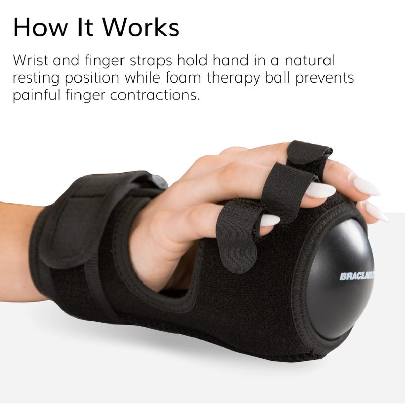 BraceAbility Anti Spasticity Splint - Contracture Stroke Resting Hand Orthosis Brace and Ball for Right or Left Cramp Relief, Twitching Pain, Recovery Therapy, Dupuytren's Treatment, Arthritis Remedy - Image 3