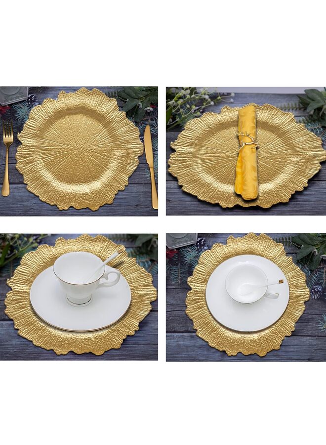 10 قطع من أطباق شحن الشعاب المرجانية، أطباق شحن بلاستيكية مزخرفة بالزهور مقاس 13 بوصة لحفلات الزفاف، طبق عشاء بلاستيكي للعشاء، الزفاف، الحفلات، المناسبات، الديكور (ذهبي) - Image 3