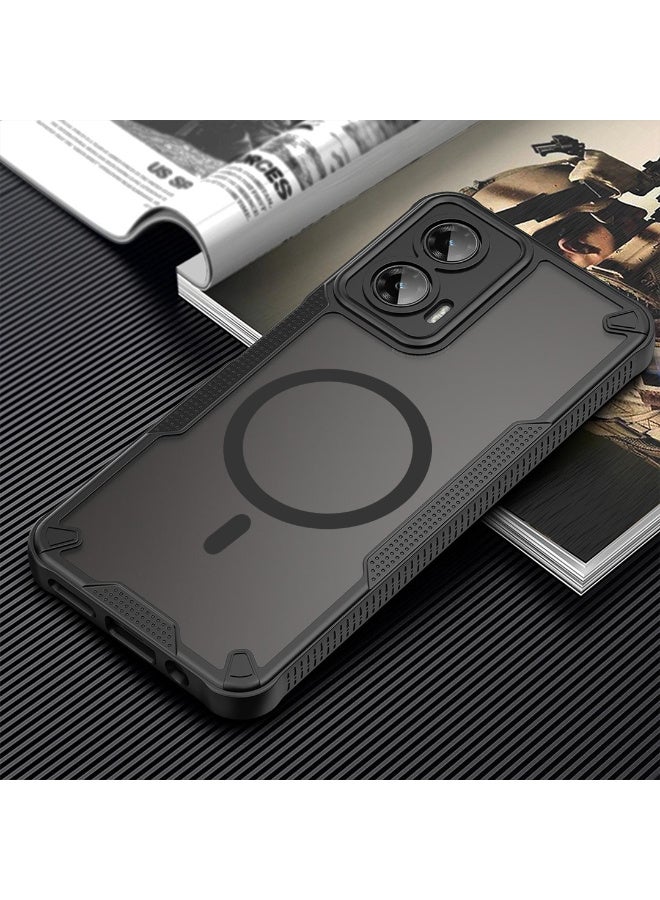 Cover For Motorola Moto G35 5G Armor Glaze Magnetic Phone Case Raised edges around the screen and camera lens help prevent scratches - Black - Image 4