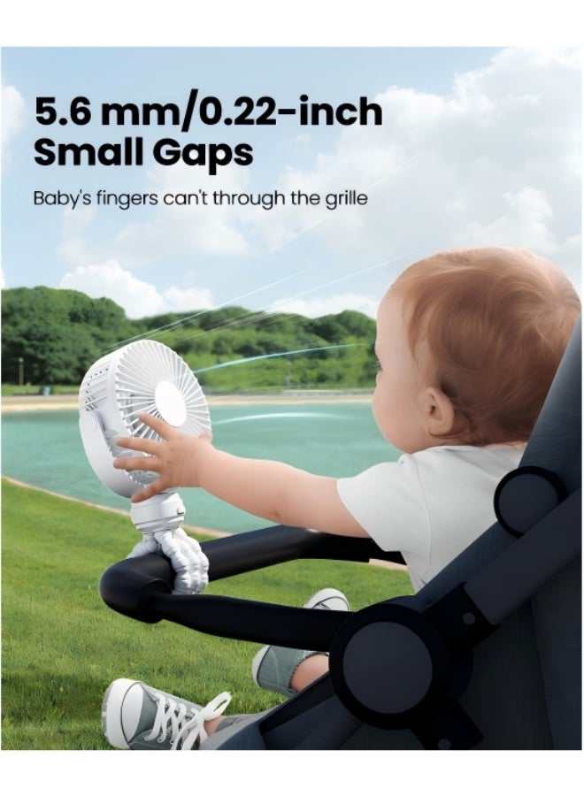 Mini Portable Stroller Fan, Battery Operated Small Clip On, Detachable 3 Speed Rechargeable, 360° Rotate Flexible Tripod Better Cooling for Car Seat Crib Treadmill Travel White - Image 2