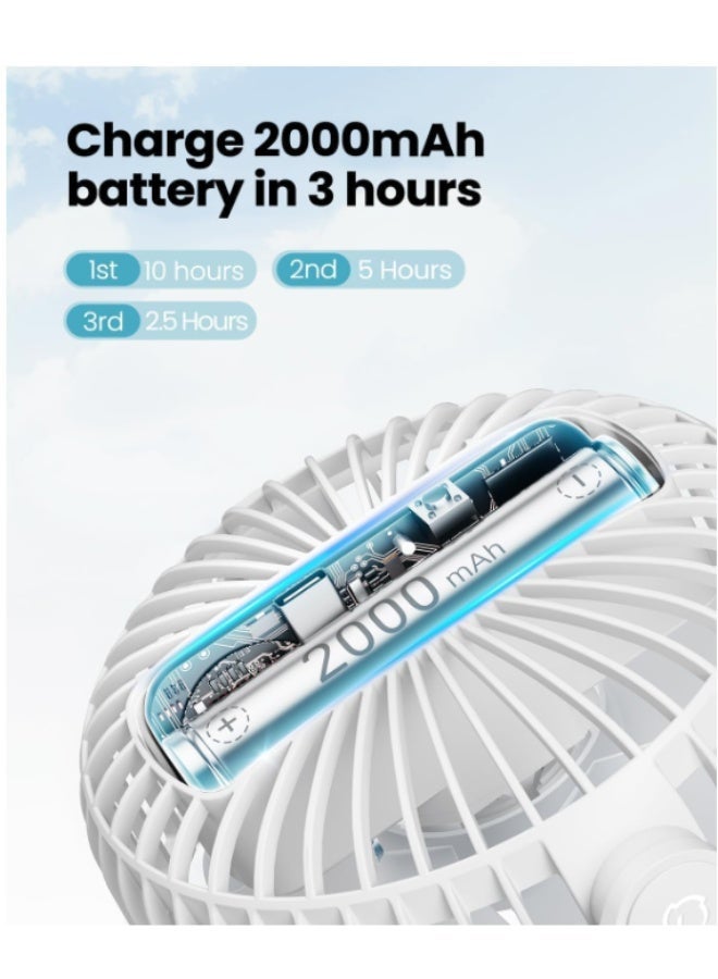 Mini Portable Stroller Fan, Battery Operated Small Clip On, Detachable 3 Speed Rechargeable, 360° Rotate Flexible Tripod Better Cooling for Car Seat Crib Treadmill Travel White - Image 4
