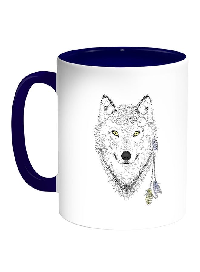 RKN Cartoon Drawings  Wolf Printed Coffee Mug White Blue - Image 2