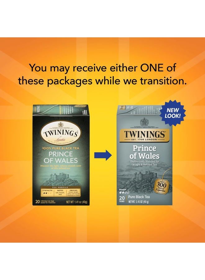 Twinings Prince of Wales Black Tea Individually Wrapped Bags, 20 Count (Pack of 1), Velvety Smooth & Mild, Caffeinated, Enjoy Hot or Iced | Packaging May Vary  - Image 2