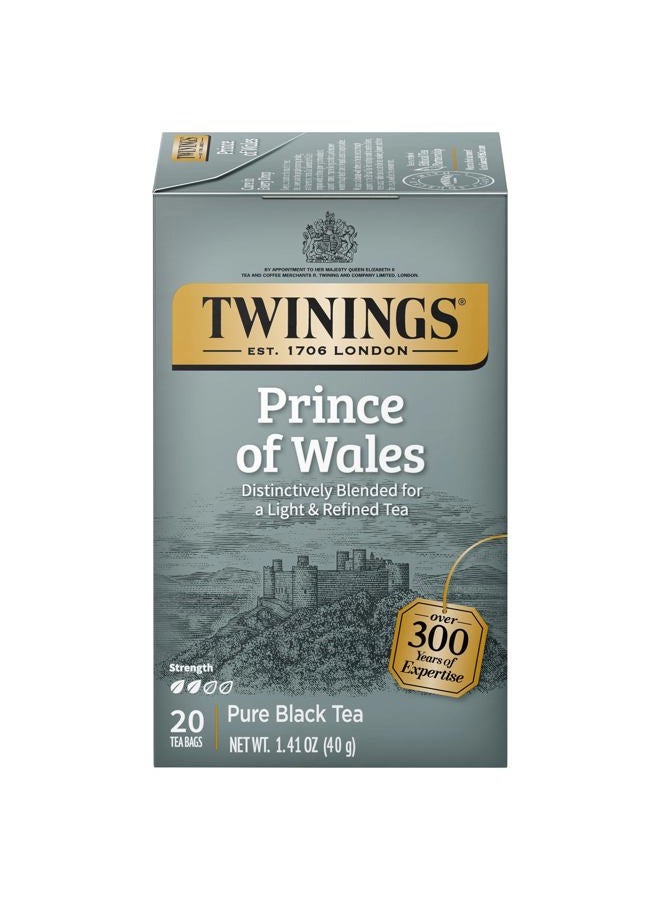 Twinings Prince of Wales Black Tea Individually Wrapped Bags, 20 Count (Pack of 1), Velvety Smooth & Mild, Caffeinated, Enjoy Hot or Iced | Packaging May Vary  - Image 1