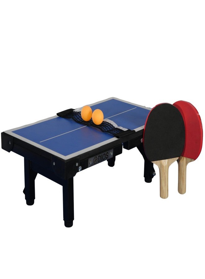 Dios Super Mini Table Tennis Table | Portable Foldable Ping Pong Table with Net | Includes 2 TT Rackets & 2 Balls | Compact Indoor Game Table for Kids, Adults & Family Fun (Super Mini Blue) - Image 2