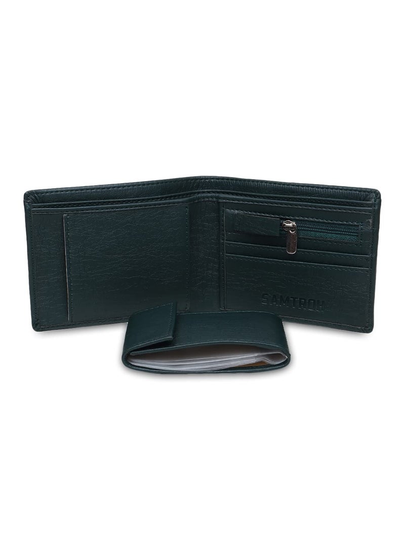 SAMTROH Pu Leather Wallet for Men I 2 Card Slots I 2 Currency & 2 Secret Compartments I 1 Zipper Coin Pocket & 6 ID Card Slots (Green) - Image 3