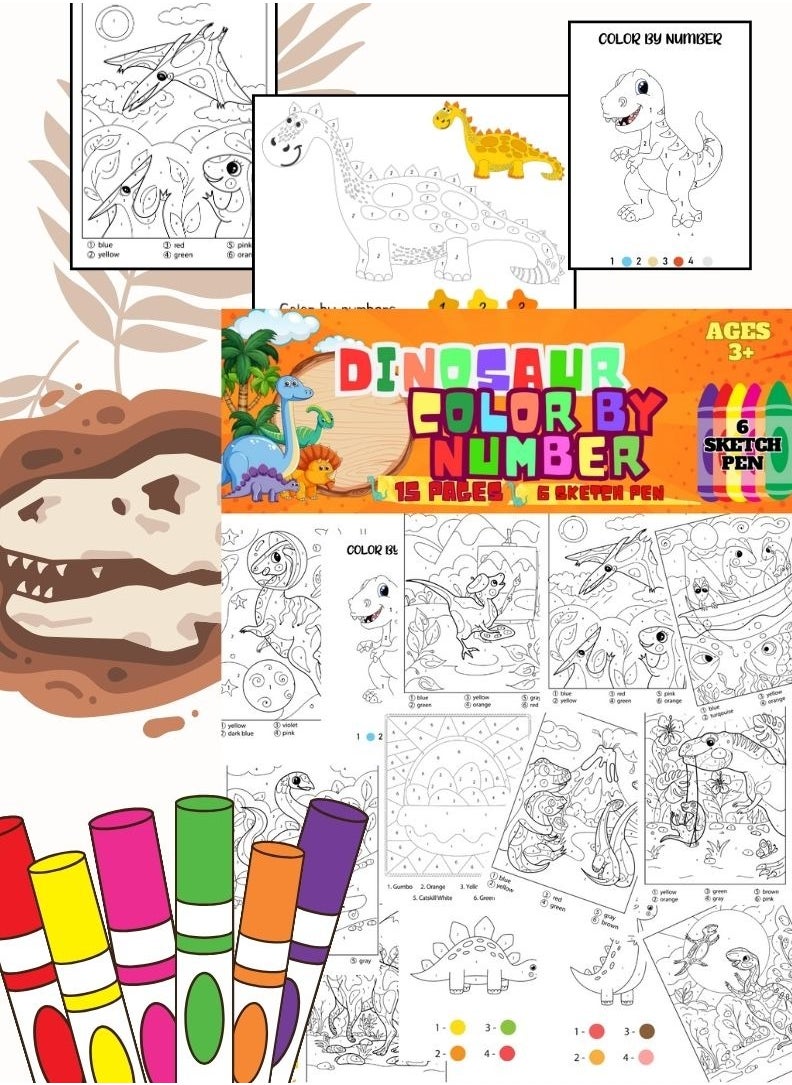 Just Kidding - Dinosaur Color by Number Coloring - Image 1