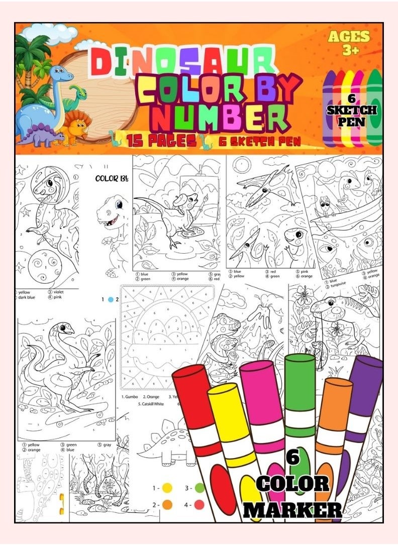 Just Kidding - Dinosaur Color by Number Coloring - Image 1