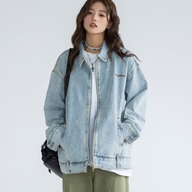 American Style Vintage Antique Washed Embroidered Denim Jacket For Men And Women Autumn Vintage Antique Casual Couple Jacket - Image 1