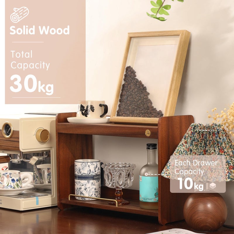 KAOTGOT Coffee Mug Holder Wooden Cup Rack Mug Display Shelf Coffee Cup Holder for Countertop with 2 Tier Wood Coffee Mugs Holder for Kitchen Coffee Cup Storage - Image 3