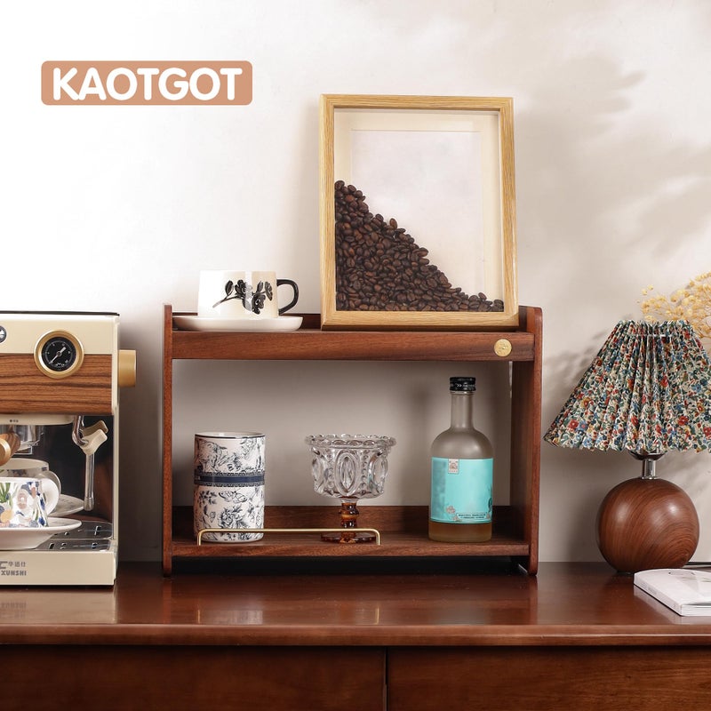 KAOTGOT Coffee Mug Holder Wooden Cup Rack Mug Display Shelf Coffee Cup Holder for Countertop with 2 Tier Wood Coffee Mugs Holder for Kitchen Coffee Cup Storage - Image 2