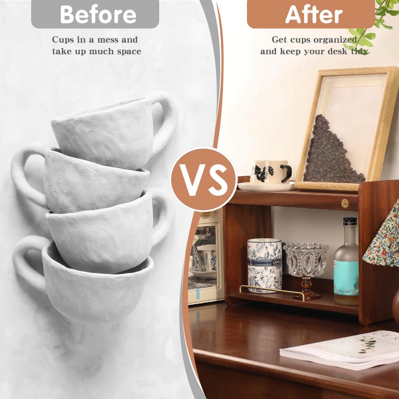 KAOTGOT Coffee Mug Holder Wooden Cup Rack Mug Display Shelf Coffee Cup Holder for Countertop with 2 Tier Wood Coffee Mugs Holder for Kitchen Coffee Cup Storage - Image 5