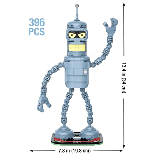 Brickcraft Futurama Bender Brick Building Kit  396Piece Posable Robot Figure with Gold Chain  Drinks  SciFi Collectible Display Model Holiday for Adults Teens  Animated TV Fans - Image 5