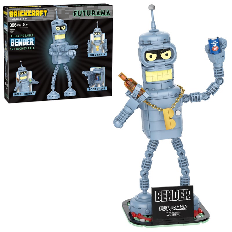 Brickcraft Futurama Bender Brick Building Kit  396Piece Posable Robot Figure with Gold Chain  Drinks  SciFi Collectible Display Model Holiday for Adults Teens  Animated TV Fans - Image 3