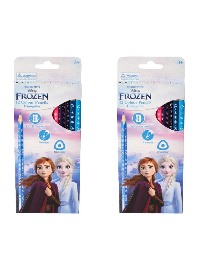 ديزني فروزن أقلام تلوين ديزني فروزن، ١٢ قلمًا - مقبض مثلث مريح، مقاوم للكسر، سهل البري، ألوان زاهية وغنية، غير سامة - تصميم ديزني فروزن الرسمي - مجموعة من عبوتين (٢٤ قلمًا إجمالاً) - Image 1