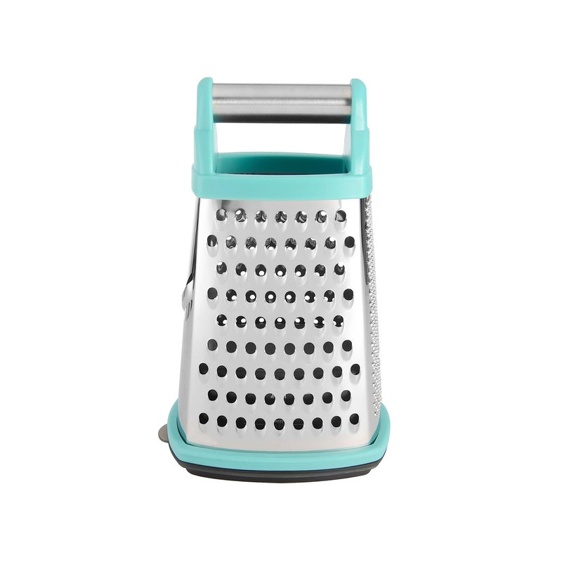 KitchenAid Gourmet 4Sided Stainless Steel Box Grater for Fine Medium and Coarse Grate and Slicing Detachable 3 Cup Storage Container and Measurment Markings Dishwasher Safe 10 inches tall Aqua