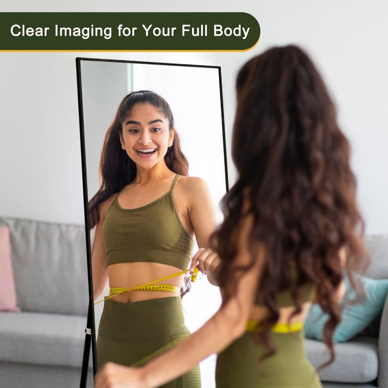 NicBex Full Length Mirror with Stand, 56"x19" Aluminum Alloy Frame Floor Mirror, Black, Shatter-Proof Glass - Free Standing, Leaning Against Wall or Wall-Mounted, for Bedroom Living Room Dressing Room - Image 3