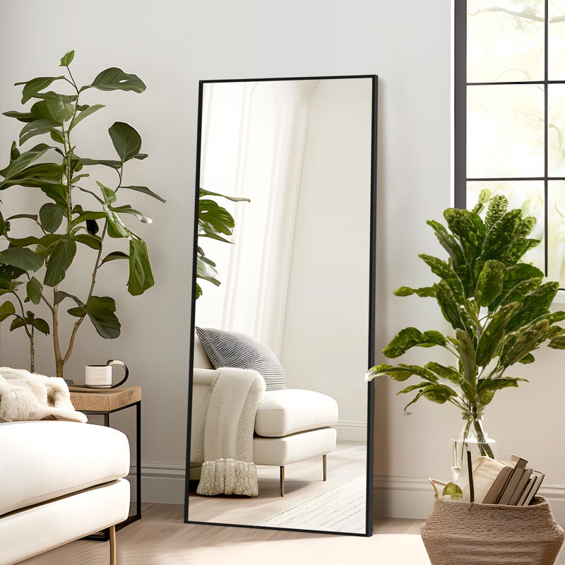 NicBex Full Length Mirror with Stand, 56"x19" Aluminum Alloy Frame Floor Mirror, Black, Shatter-Proof Glass - Free Standing, Leaning Against Wall or Wall-Mounted, for Bedroom Living Room Dressing Room - Image 2