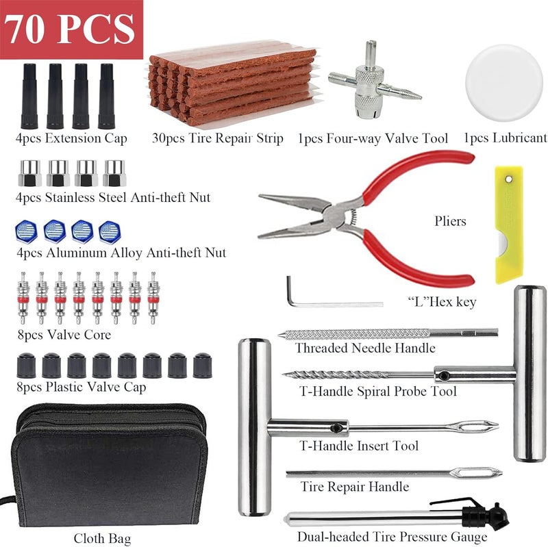 Ghguole Tyre Repair Kit,70pcs Tyre Plug Kit,Heavy Duty Tyre Puncture Repair Kit,Universal Car Tyre Patch Kit with 30 Tyre Repair Rubber Strip for Tires on Cars,Trucks,Motorcycles,ATV,Tractor,Van - Image 2