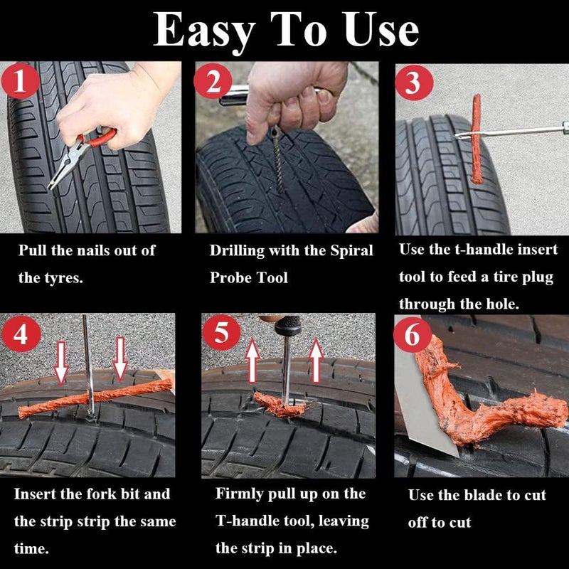 Ghguole Tyre Repair Kit,70pcs Tyre Plug Kit,Heavy Duty Tyre Puncture Repair Kit,Universal Car Tyre Patch Kit with 30 Tyre Repair Rubber Strip for Tires on Cars,Trucks,Motorcycles,ATV,Tractor,Van - Image 5