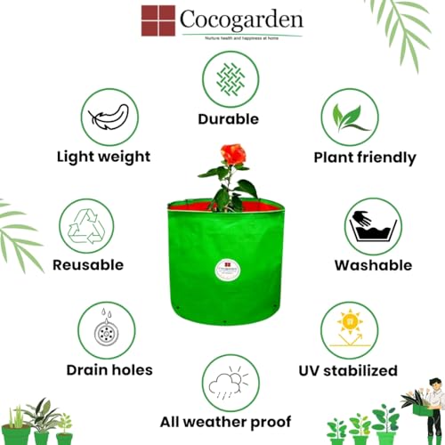 COCOGARDEN HDPE UV Protected Green Round Shaped Grow Bags 15X15 inch (Pack of 4) | Plant Bags for Home Garden | Growing Bags for Terrace Flowers and Vegetable Gardening| | Indoor and Balcony Gardening - Image 3