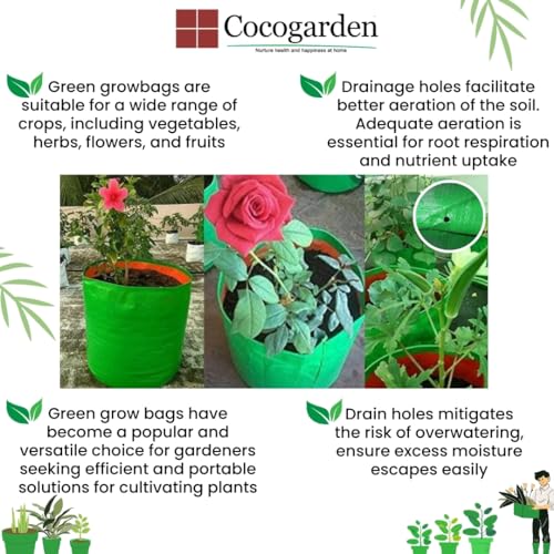 COCOGARDEN HDPE UV Protected Green Round Shaped Grow Bags 15X15 inch (Pack of 4) | Plant Bags for Home Garden | Growing Bags for Terrace Flowers and Vegetable Gardening| | Indoor and Balcony Gardening - Image 5
