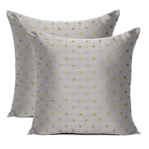 Oussum Art Silk Pillow Cover Cushion Cover Sofa Waist Throw Pillow Case Home Decor Set of 2 (18 x 18, Silver) - Image 1