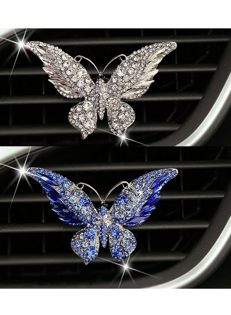 Excefore Car Air Vent Clip Charms, 2 PCS Butterfly Car Diffuser Air Freshener with Vent Clip,Bling Car Accessories for Women-Butterfly Big - Image 1