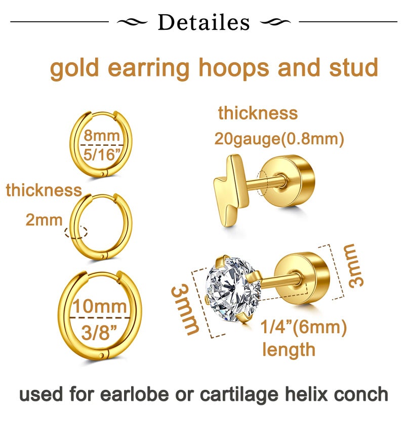 Longita Flat Back Earrings Hypoallergenic Gold Cartilage Earring for Women Flat Back Stud Earrings 20G Flat Back Stud Earrings Screw Back Earring for Women Helix Earring with Flat Backs Tragus Jewelry - Image 2