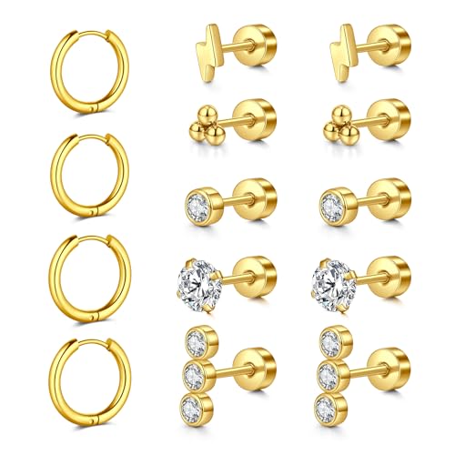 Longita Flat Back Earrings Hypoallergenic Gold Cartilage Earring for Women Flat Back Stud Earrings 20G Flat Back Stud Earrings Screw Back Earring for Women Helix Earring with Flat Backs Tragus Jewelry - Image 1