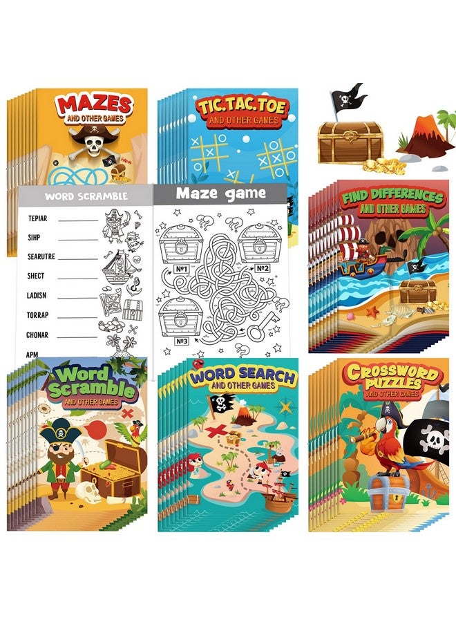 Hungdao 48 Pcs Pirate Mini Activity Books Bulk For Boys Pirate Party Favors Games Challenging Activities Include Mazes, Word Search, Find Difference And More For Girls Pirate Party Gift Bag Stuffers - Image 1