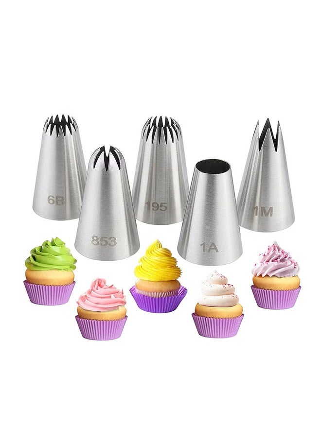 GIFT 5PCS Large Piping Tips Set,  Stainless Steel Cake Decorating Tips, Frosting Icing Tips for Cupcakes, Cake, Cookie and Decorating - Image 1