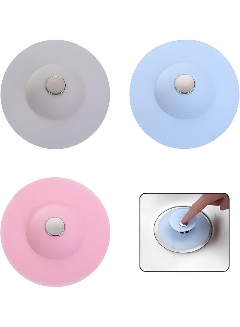 سدادة حوض سيليكون لحوض الاستحمام والدش مع مانع لتسرب الشعر، سدادة مياه لأحواض الحمامات والمطابخ، (3 قطع) - Image 2